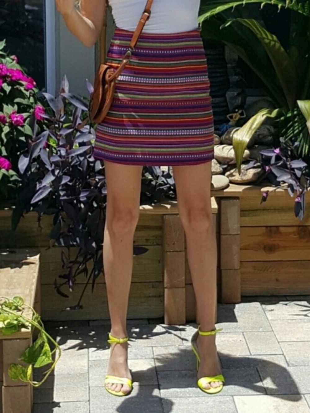 Kaisely Woven Multicolored Striped Mini Skirt Boho Tribal Hippie Large